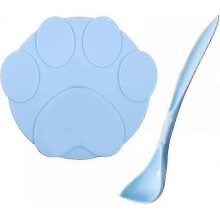 Silicone Pet Food Can Covers with Spoon for Standard Dog & Cat Food Cans - Blue Lids