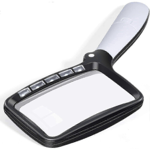 Foldable Rectangular Magnifying Glass With Light, Large Handheld Magnifier Featuring 5 LEDs, 2 Dimming Modes, and 2x Magnification for Senio