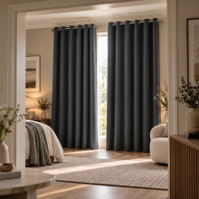 (Dark Grey, 66" x 72" (168cm x 183cm)) Short Curtains For Living Room Eyelet Ring Top Drape
