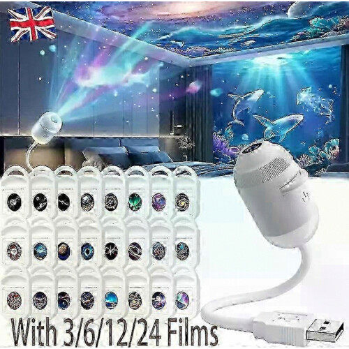 Λάμπα προβολής USB με 24 ταινίες προβολής, νέο Mini Galaxy Light, 2 σε 1 Galaxy Projector Night Light
