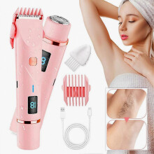 Dual-Head Bikini Trimmer for Women Rechargeable 2 in 1 Electric Razors Waterproof Bikini Body Shaving for Underarm Face Lip Legs Hands