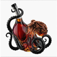 3D Sculpted Octopus Shaped Glass Liquor Decanter Bottle, Nautical Art Glass Container, Decorative Display Carafe for Whiskey Wine Rum#1