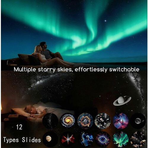 Προβολέας νυχτερινού φωτός Galaxy Starry Sky, φορητός 2 σε 1 με 12 φιλμ προβολής, ρυθμιζ 1