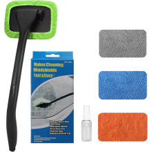 Car Windshield Cleaning Tool, Windshield Cleaner with 4 Washable and Reusable Microfiber Pads and Extendable Handle, for Auto Glass Wiper