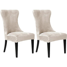 Set of 2 Velvet Wingback Chair Cover Slipcover Strength Removable Washable Reusable Armless Protector Cover for Dining Room Banquet Home Decor (Beige