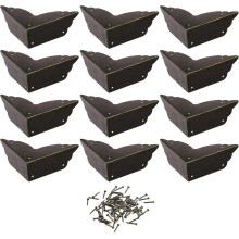 Cosmos Pack of 12 Antique Metal Box Corner Protector Edge Safety Guard Cabinet Furniture Corner Metal Bumpers, Bronze Tone Color Bronze Bronze