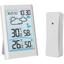 Digital Wireless Weather Station Indoor Outdoor Thermometer with Outdoor Temperature Sensor and Humi