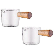 2PCS Transparent Glass with Wooden Handle, Creamer Pitcher. 70Ml