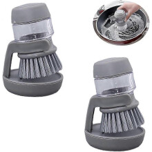 2-piece dish brush set with integrated soap dispenser, washing-up brush, kitchen brush with holder, cleaning brush with pressure function, for clean