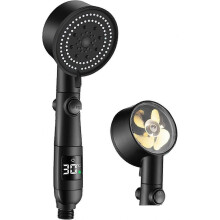 Shower Head High Pressure, Turbo Handheld Showerhead with Temperature LCD Display, 5 Modes Rain Power Shower Head with Stop Switch