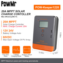 PowMr, Régulateur de charge solaire MPPT, 20A, 12V/24V, Écran LCD, pour batteries AGM Gel Lithium