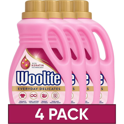 Woolite Laundry Detergent Liquid, 750ml, Pack of 4, 48 washes