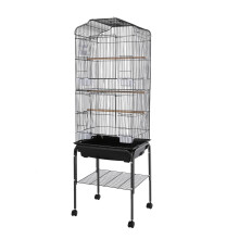 Grande cage à oiseaux avec support et roulettes, 47x37x137cm, noir, pour perruches et perroquets