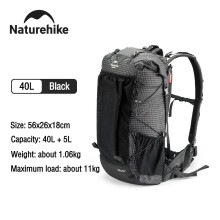 Naturehike Sac à dos de randonnée Mountain Rock, Cadre interne, 40L Noir, avec Housse de pluie