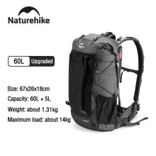 Naturehike Sac à dos de randonnée Mountain Rock 60L Noir, Cadre interne avec housse de pluie