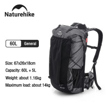 Naturehike Sac à dos de randonnée Mountain Backpack Rock, Cadre interne, 60L Noir avec Housse de pluie