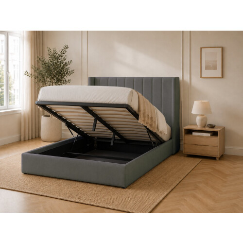 (King, Charcoal) Noah Charcoal Ottoman Bed Frame