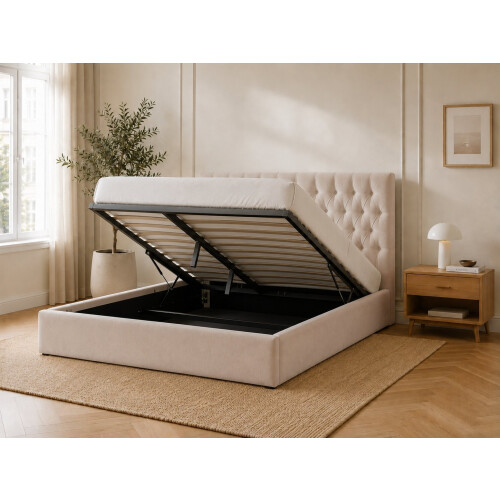 (Double, Ivory) Elizabeth Ottoman Bed Frame