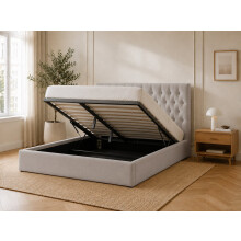 (King, Stone Grey) Elizabeth Ottoman Bed Frame