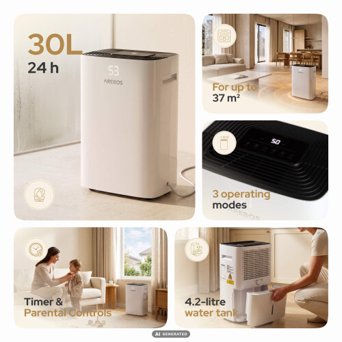 AREBOS AREBOS Dehumidifier | Home Laundry Drying | Three Modes | Timer | Touch | Child Lock | Drain Hose 2