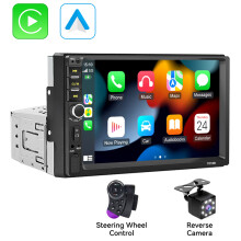 VENBES Autoradio 1 Din 7 pouces, CarPlay, Android Auto, Bluetooth 5.0, Étanche, avec Caméra de Recul et Télécommande