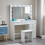 White Dressing Table with LED Lights Mirror Stool Drawers Vanity Makeup Desk Set 1