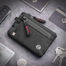 Portefeuille RFID Gris, Porte-cartes en Nylon avec Fermeture Éclair, 13x9x1.5cm