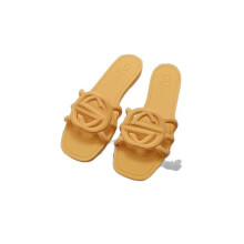 (white, 36-37) New Summer Double G Fashion Flat Sandals with Non-Slip Sole, Versatile PVC Beach Outdoor Slippers for Women