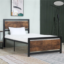 Single Size Metal Bed Frame with Headboard & Footboard, Strong Slat Support, Underbed Storage Space, Bedroom Furniture For Adults