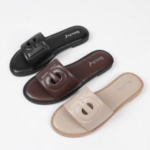 (Dark brown, 41) Genuine Leather Flat Sandals for Women Wide Width Casual Beach Slippers Breathable Comfortable