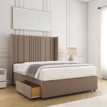 (Mink, 6ft Super King (with Mattress)) Velvet Upholstered Double Divan Bed with 2 Drawers Storage 54'' Wing Headboard Mattress
