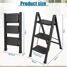 Escabeau pliable à 3 marches, cadre en acier inoxydable, marches antidérapantes, support 150 kg