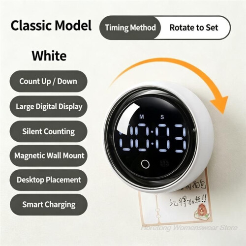 Voice Control Magnetic Rotary Timer LED Digital Rechargeable Countdown & Count  Silent Alarm Timer for Kitchen 2