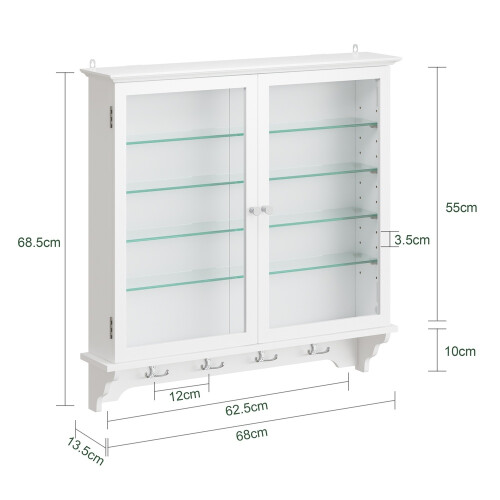 SoBuy Armoire Murale Blanche 2 Portes Vitrées LED 2