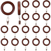 30 Pack Wood Curtain Rings with Drapery Clips, 2.76 Inch Outer Diameter Wooden, 1.7 Inch Inner Diameter for 1-1.5 Rods B