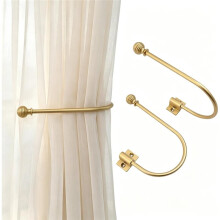 Curtain Holdbacks Gold for Wall, No Drilling Drapery Tiebacks Aluminum Decorative Curtain Hooks 2 Pack for Window