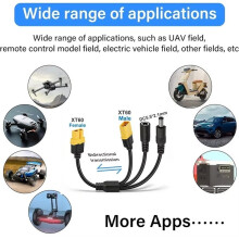 3-in-1 XT60 to Dual DC5521 Connector Convert Cable,Male Female XT60 Extension Adapter Cord Charging Conversion Plug