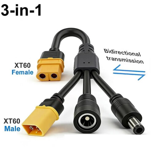 Cable Convertidor de Conector 3 en 1 XT60 A DC5521 Doble, Cable Adaptador de Extensión XT60 Macho-Hembra, Enchufe de Conversión de Carga 1