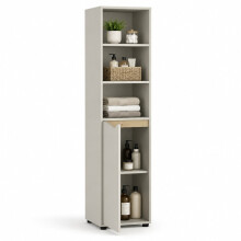 (Beige & Oak) 140cm 4 Tier Tall Bathroom Storage Cabinet w/ Door