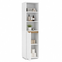 (White & Oak) 140cm 4 Tier Tall Bathroom Storage Cabinet w/ Door