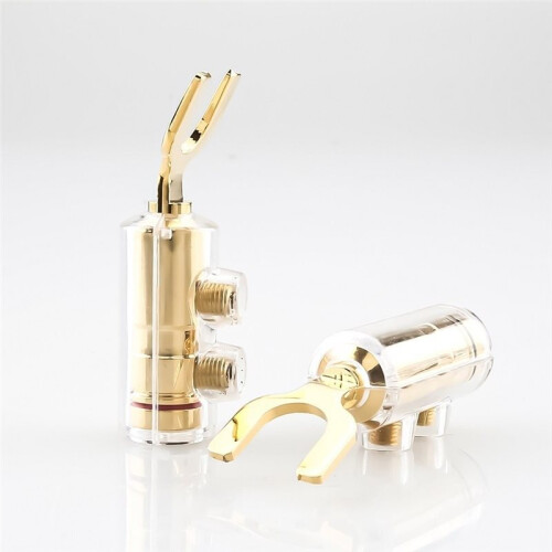 4PCS B554G Gold Plated Spade Connector Speaker Cable Y Spade Plug Audio Screw Fork Connectors 1