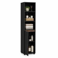 (Black & Rustic Oak) 140cm 4 Tier Tall Bathroom Storage Cabinet w/ Door