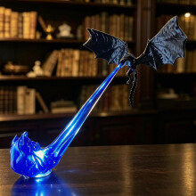 Drakenboekenplankhoekje met licht, 3D-geprint fantasiebeeld met gespreide vleugels_Speciaal cadeau