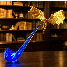 Drakenboekenplankhoekje met licht, 3D-geprint fantasiebeeld met gespreide vleugels_Speciaal cadeau