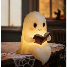 Halloween Ghost Reading Book Lamp, Funny Ghost Figurine Statue_Special Gift