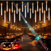 Verbeterde set van 20 drijvende kaarsen met toverstaf voor Halloween-decoratie_Speciaal cadeau