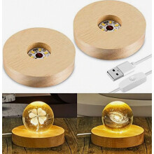 2 Pcs LED Base Wood Light Display Stand with 6-LED,Round_Special Gift