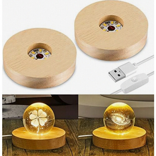 2 Pcs LED Base Wood Light Display Stand with 6-LED,Round_Special Gift