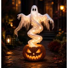 Lampada da giardino a forma di zucca fantasma vorticante, spettrale decorazione per esterni di Halloween, paletto da giardino illuminato, design vint