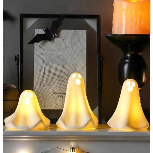 Ceramic Ghost Decor, 3Pcs Light Up Ghosts for Halloween Decor_Special Gift